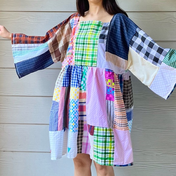 Handmade Quilted Patchwork Plaid/Gingham/Checkered Dress SKU 10191 - Picture 1 of 16